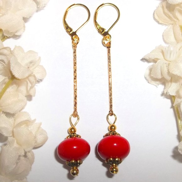 wvluckygirl Jewelry - Earrings Set Long Red & Gold Sexy Jewelry NWT 6388